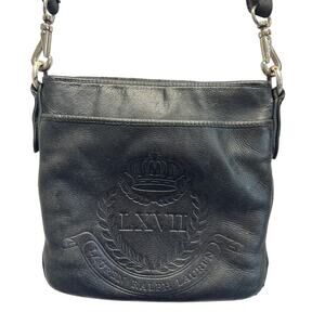 Vtg‎ Lauren Ralph Lauren Black Large Embossed Logo Leather Cross Body Bag Purse